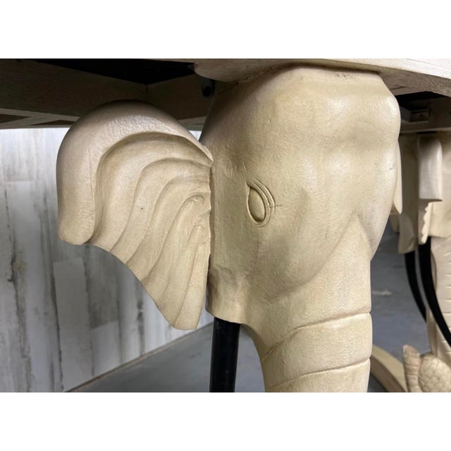 Wood 1990s Carved Wood Elephants With Tessellated Stone Top Desk For Sale - Image 7 of 17