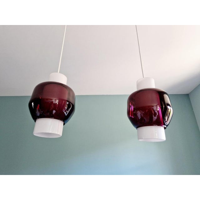 Scandinavian Double Ceiling Light in White Opaline and Amethyst Glass, 1960s For Sale - Image 12 of 18