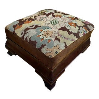 19th C. American Empire Needlepoint Ottoman With Mahogany Base For Sale