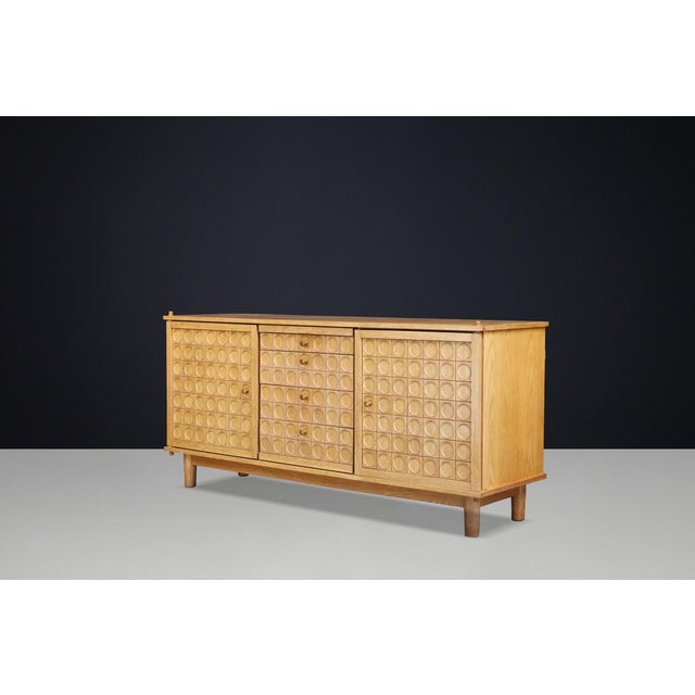 Belgian Brutalist Oak Sideboard with Sculptural Geometric Relief Doors, 1970s For Sale - Image 10 of 11