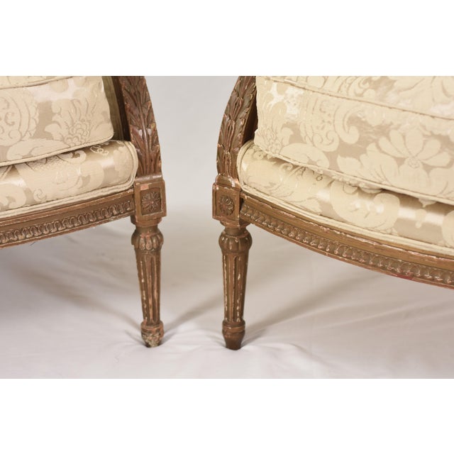 Wood 19th Century Restored Pair of Antique Louis XVI Giltwood Bergere Wingback Armchairs For Sale - Image 7 of 17