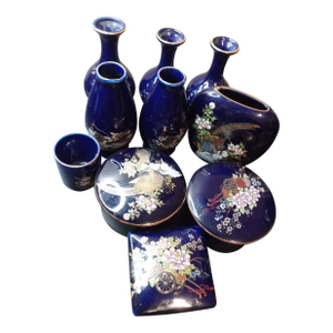 1970s Gilt Cobalt Blue Kutani Ceramics, Made in Japan- 10 Pieces