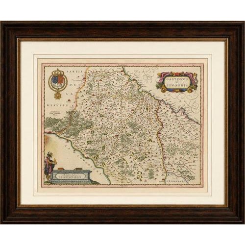Title: Antique Blaeu Map of Gâtinais & Sénonais France, c. 1642 Hand Color : A finely engraved and beautifully hand-...