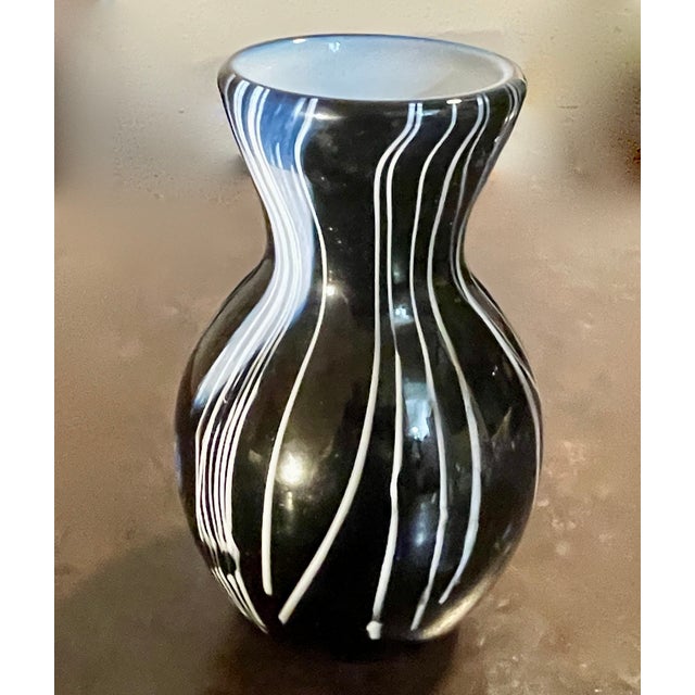 1978 Signed Foster Mid-Century Modern Black & White Cased Art Glass Vase For Sale - Image 9 of 11