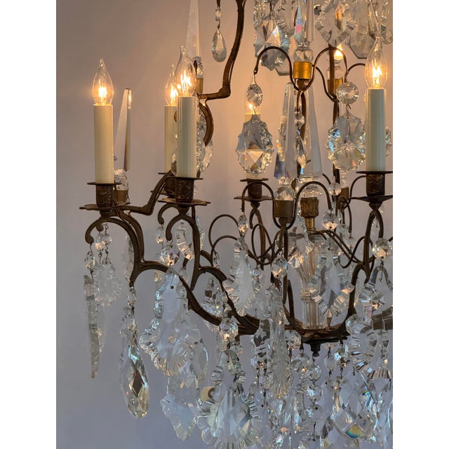 Bronze and Crystal Chandelier With Obelisk Prisms For Sale - Image 6 of 8