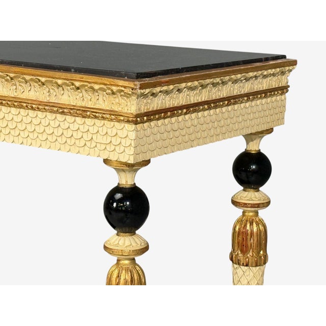 Maison Jansen Attr, Neoclassical Style Console Tables, Carved Wood, Black Marble For Sale - Image 12 of 17