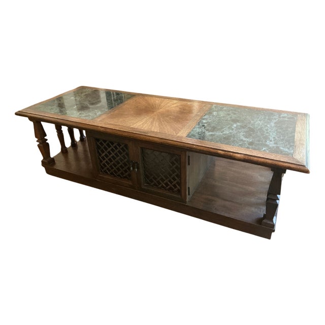 Mid-Century Modern Wood and Marble Coffee Table For Sale