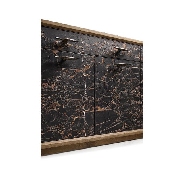 2020s Modern Black Marble and Wood Sideboard For Sale - Image 5 of 15