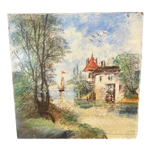 French 1950's Hand Painted Tile