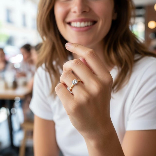 Modern 14k Yellow and White Gold 0.50 Carat Diamond Solitaire Ring, Size 5.5 For Sale - Image 3 of 10