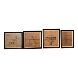 Four Framed Original Vintage Shop Drawings by Jose Thenee Blacksmith Architectural For Sale