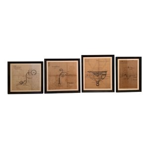 Four Framed Original Vintage Shop Drawings by Jose Thenee Blacksmith Architectural