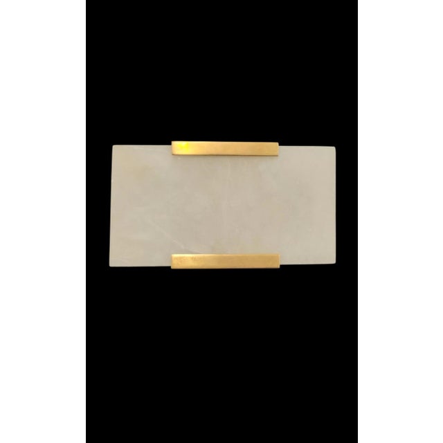 Mid-Century Modern Visual Comfort Alabaster Brass 1 Light Bathroom Hall Wall Sconce Lamp For Sale - Image 3 of 8