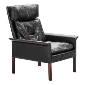 Model 500 High-Back Lounge Chair in Rosewood & Aged Leather by Hans Olsen for CS Møbler, Denmark, circa 1960's