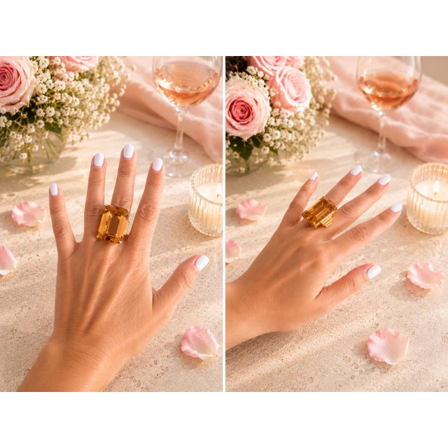 Vintage FFF Emerald-Cut Citrine Ring in 14k Yellow Gold, Size 6.75 For Sale - Image 13 of 13