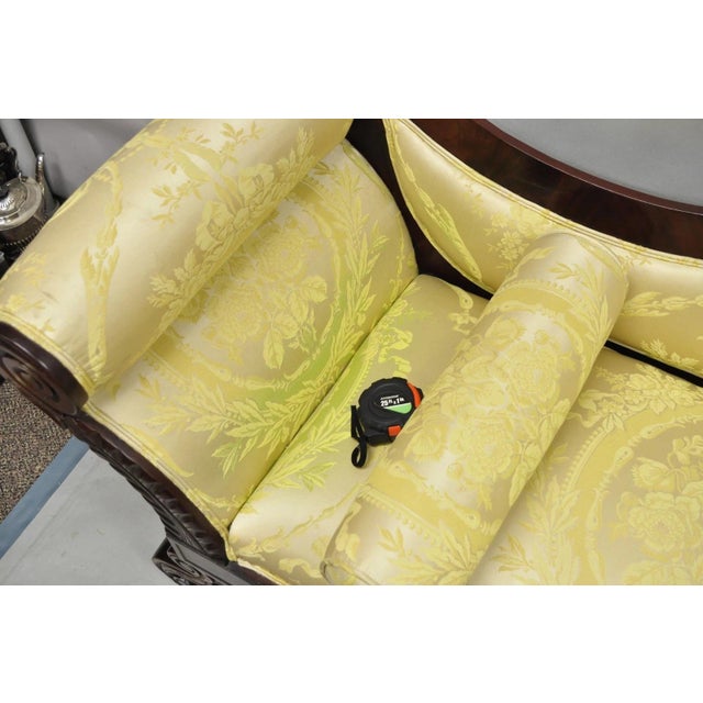 Antique American Empire Neoclassical Carved Mahogany Sofa With Gold Fabric For Sale - Image 10 of 18