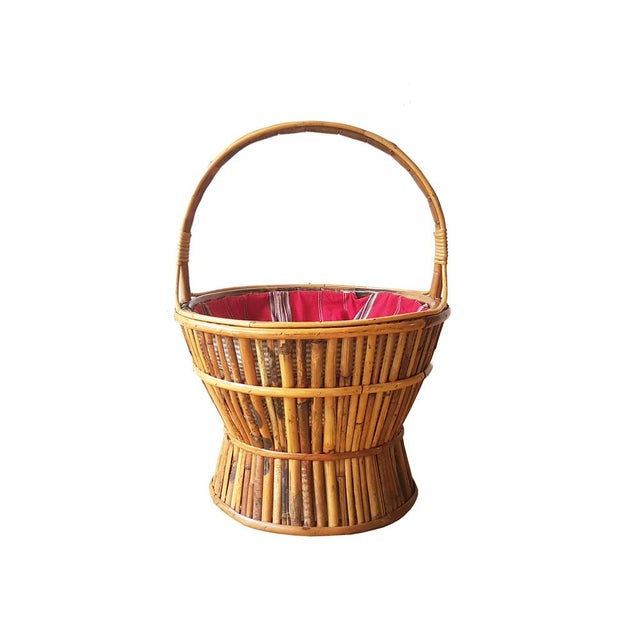 Mid-Century Italian Work Knitting Basket in Rattan and Rush, 1960s For Sale - Image 10 of 10