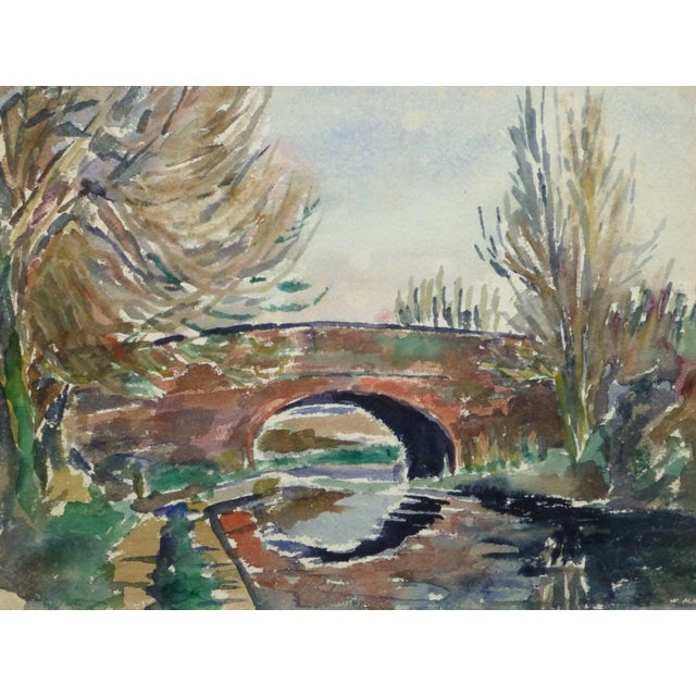 Tae, Vintage Watercolor Landscape - Stone Bridge For Sale