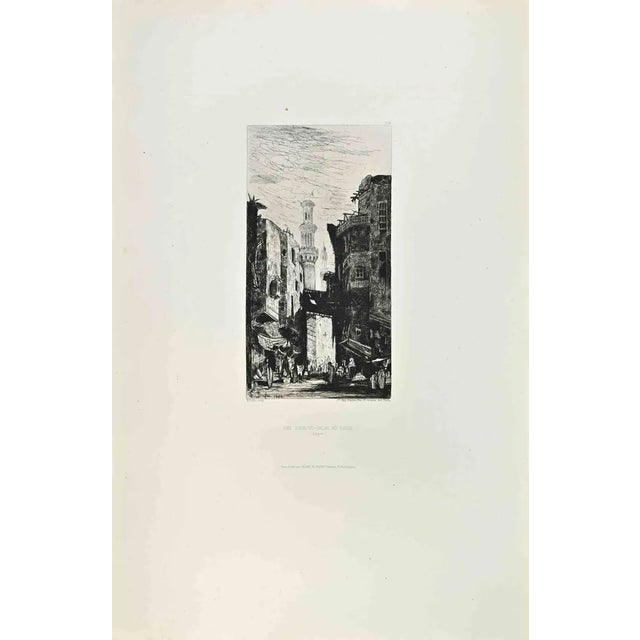 Edouard Dufeu, Rue Souk El Selah au Caire, Etching, 1870s For Sale