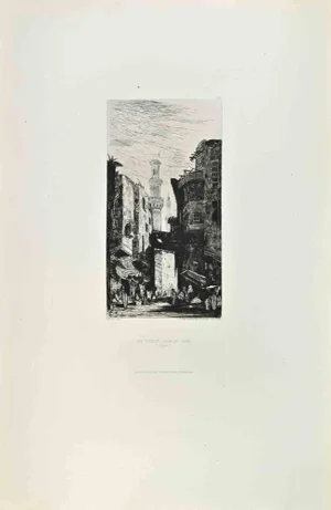 Edouard Dufeu, Rue Souk El Selah au Caire, Etching, 1870s