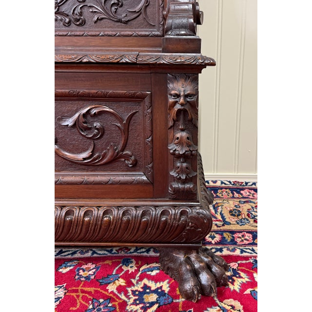 Brown Antique French Entry Bench Settee Trunk Renaissance Revival Dark Walnut C1890s For Sale - Image 8 of 12