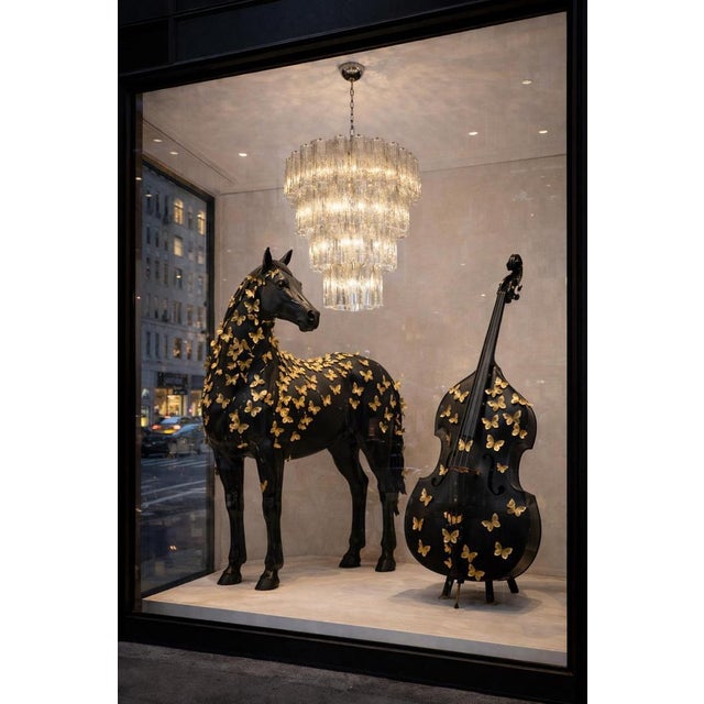 Vintage Italian Smoked Murano Glass and Nickel Chandeliers, 1990, Set of 2 For Sale - Image 3 of 18