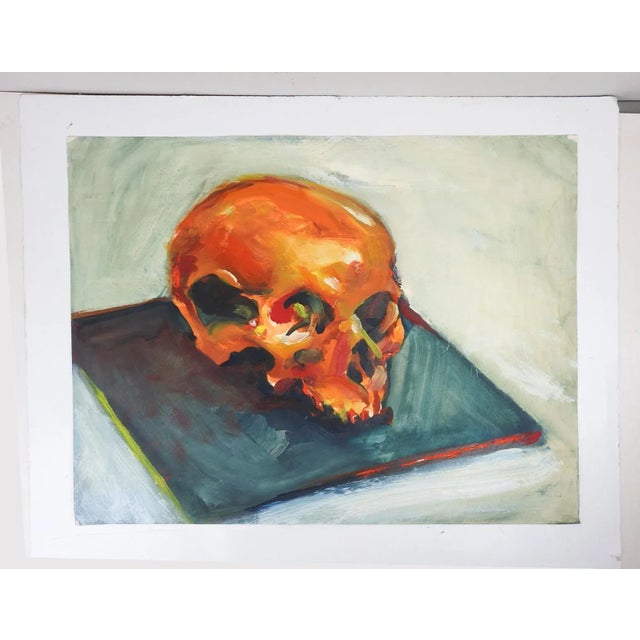 Late 20th century acrylic on paper painting of a skull. Unsigned. Unframed.