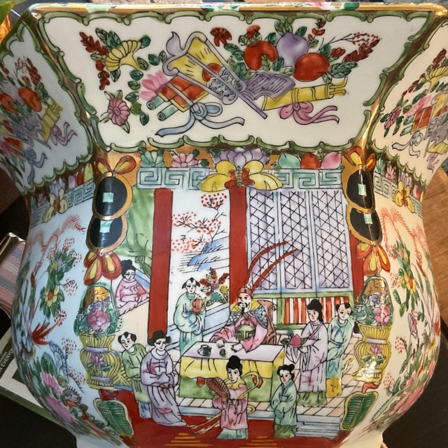 Chinese Rose Famille Vintage Cache Pot Jardinière Planter With Saucer For Sale - Image 16 of 17