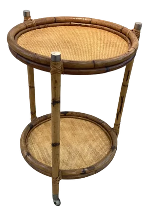 Mid Century Round Rattan Bar Cart