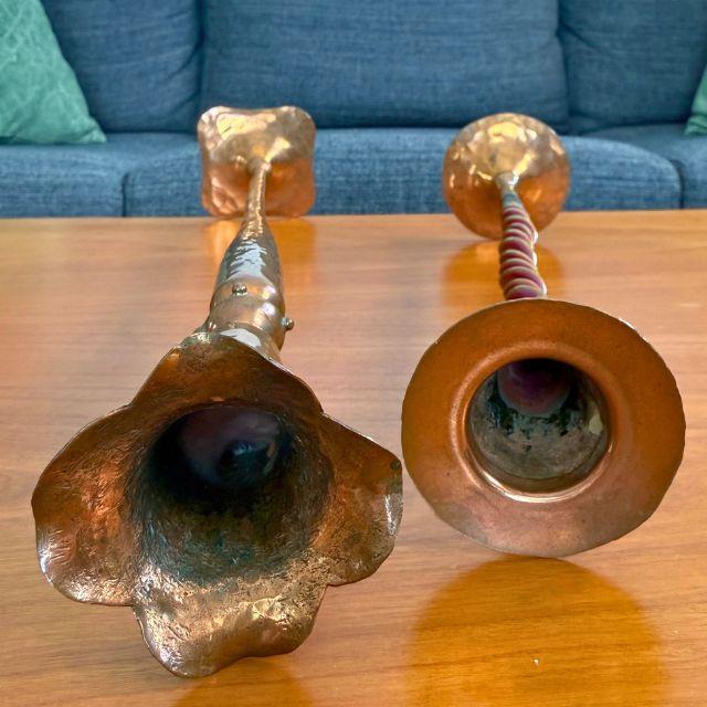 Hessel Studios Hammered Copper Candle Holders, "Pillar of Fire" & "Pour the Wine", Pair (2) For Sale - Image 9 of 12