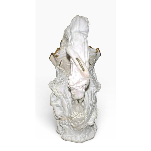 French Circa 1850 Jacob Petit Silenus Bacchus Relief Porcelain & Gilt Pitcher For Sale - Image 3 of 12