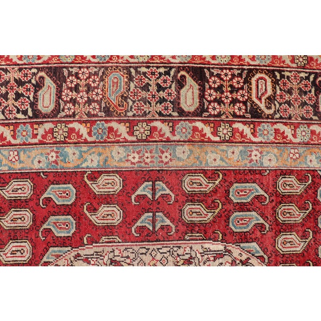 Antique Turkish Rug With Rich Crimson, Sky Blue, and Ivory Accents 5'10 X 8'2 For Sale - Image 9 of 15