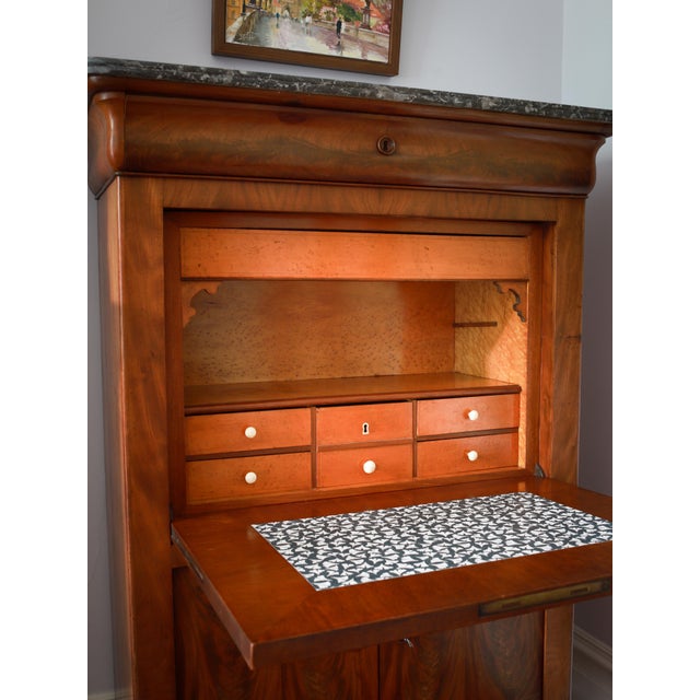 Brown 19th C French Louis Philippe Secretary Desk, Secretaire À Abattant With Black Marble Top For Sale - Image 8 of 18