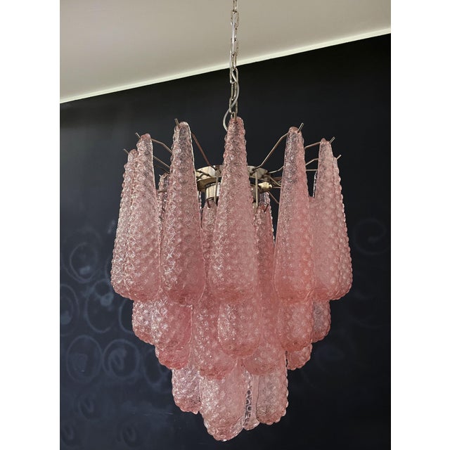 Vintage Italian Murano Chandelier with 41 Pink Glass Petals Drop, 1990s For Sale - Image 11 of 18
