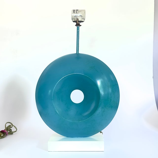 Postmodern Sculptural Saturated Turquoise Table Lamps - A Pair For Sale In Miami - Image 6 of 14