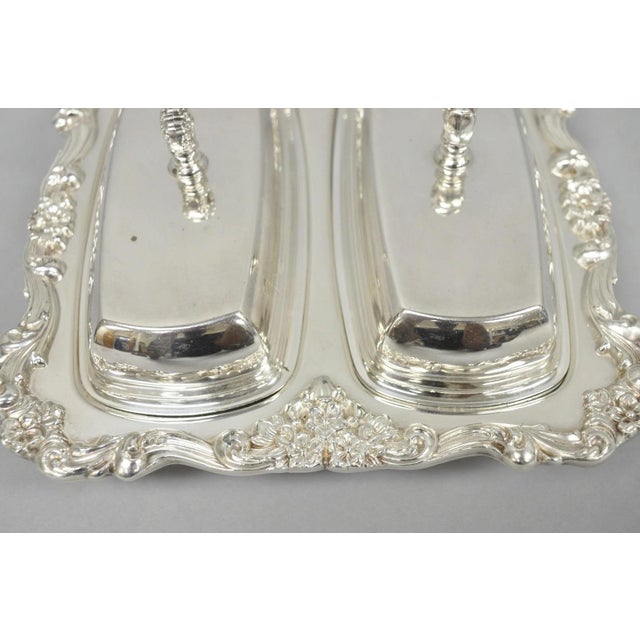 Poole Silver Co. Vintage Poole Lancaster Rose Victorian Silver Plated Twin Double Butter Dish (B) For Sale - Image 4 of 15