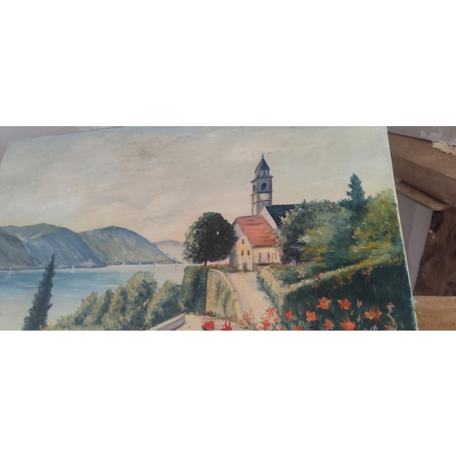 Buros, European Lakeside Scene, 1960s, Oil on Canvas For Sale - Image 3 of 7
