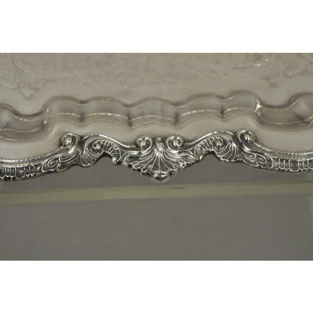 Silver Chippendale by Wallace X 120 Silver Plate 16" Square Shell Platter Tray on Feet For Sale - Image 8 of 13