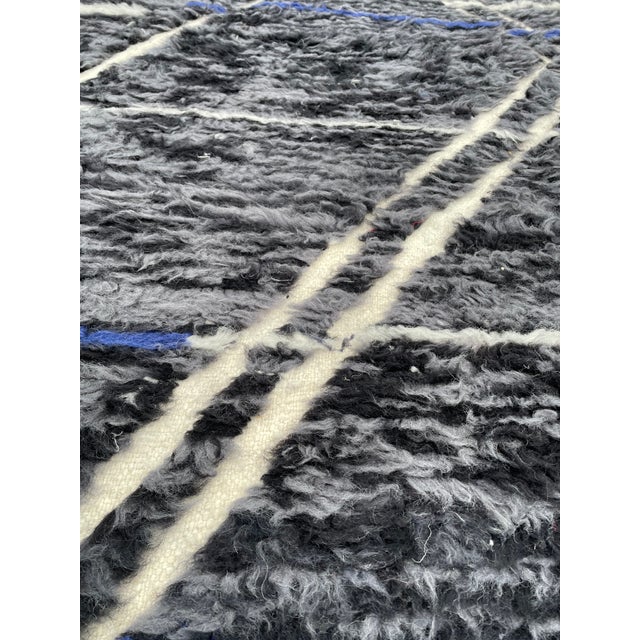 Berber Rug Beni Ourain Black Wool Rug For Sale - Image 4 of 7