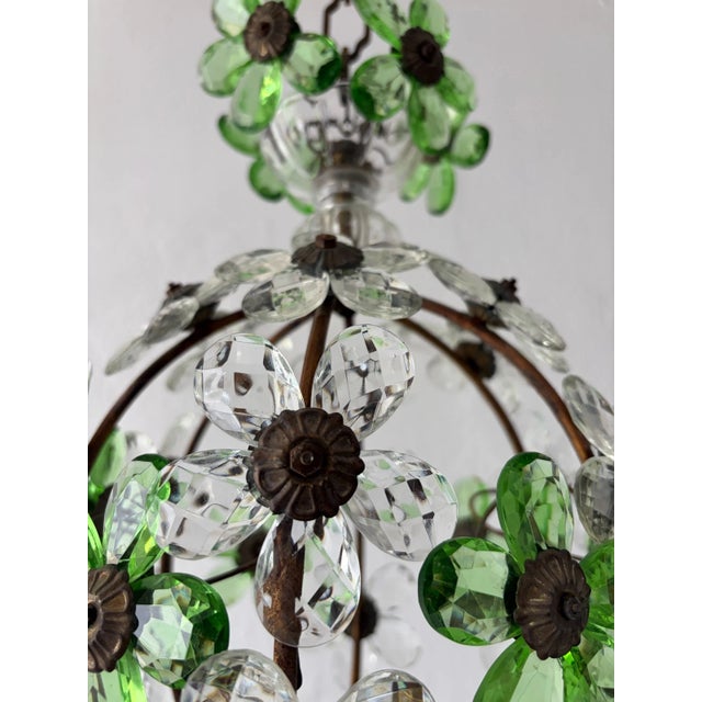 Green French Green Flower Ball Crystal Prisms Maison Baguès Style Chandelier, 1920s For Sale - Image 8 of 9