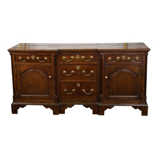 English Georgian Period 1800s Oak Dresser Base with Five Drawers and Two Doors For Sale
