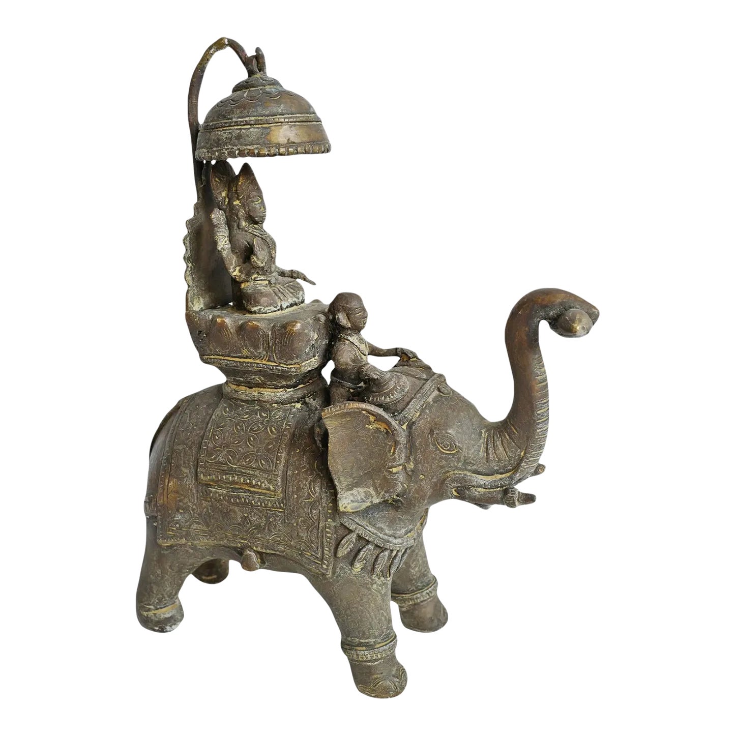 Antique Bronze Elephant with Shiva Rider Chairish