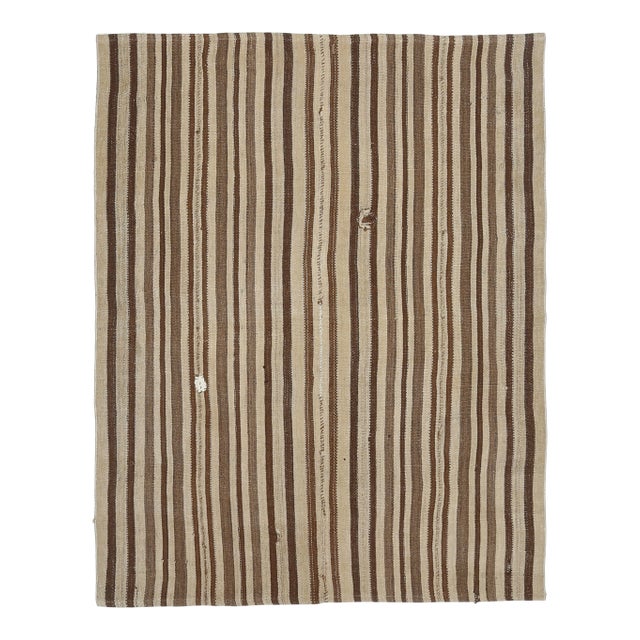 Vintage Turkish Oushak Handmade Wool Cotton Beige Kilim Area Rug For Sale