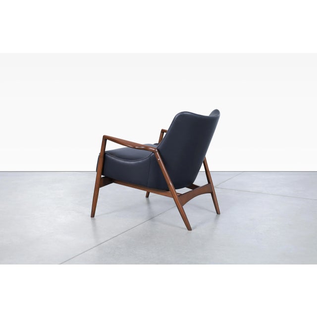 Danish Modern Black Leather and Walnut Lounge Chairs by Ib Kofod Larsen for Selig For Sale - Image 9 of 11