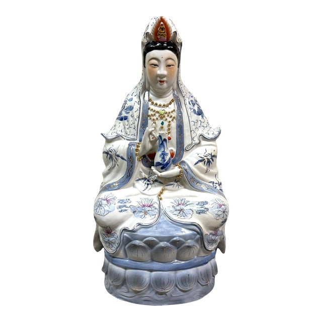 Polychrome Glazed Porcelain Guanyin Bodhisattva, Mid 20th Century For Sale