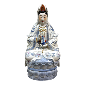 Polychrome Glazed Porcelain Guanyin Bodhisattva, Mid 20th Century