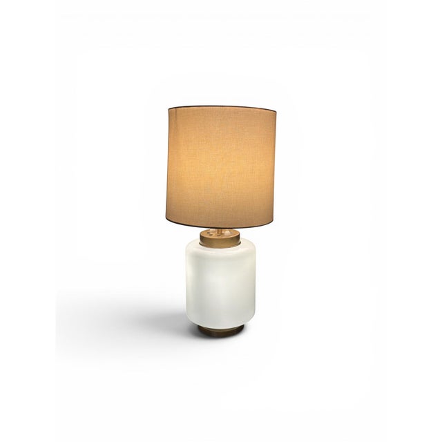 Brass and Opaline Table Lamp by Reggiani, Italy, 1960s, in Good conditions. Designed 1960 to 1969 This piece has an...