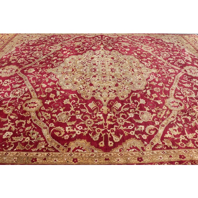 Large Antique Agra Carpet With Floral Design in Tones of Red and Taupe For Sale - Image 12 of 17
