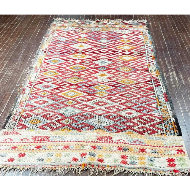 Moroccan Mid 20th Century Vintage Handmade Moroccan Flat Weave/Kilim,#17420, 4'9" X 8'1" For Sale - Image 3 of 13