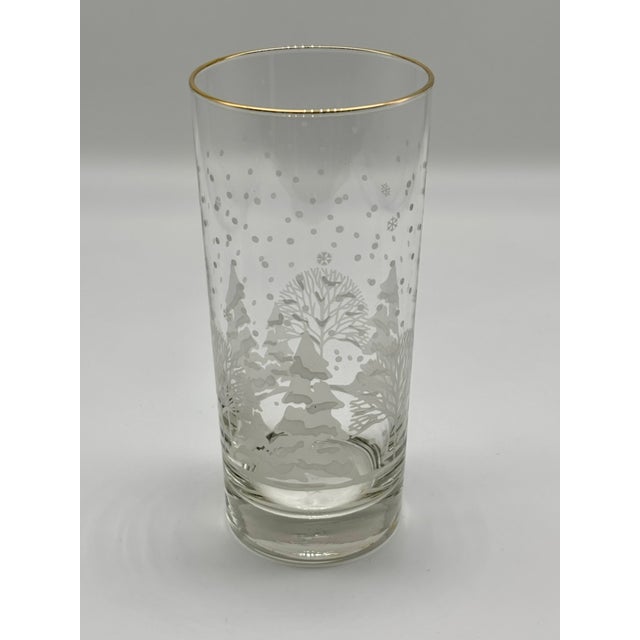 Vintage Libbey "Pines" Etched & Gold Rimmed Winter Scene Highball Glasses Set of 4 For Sale - Image 15 of 17